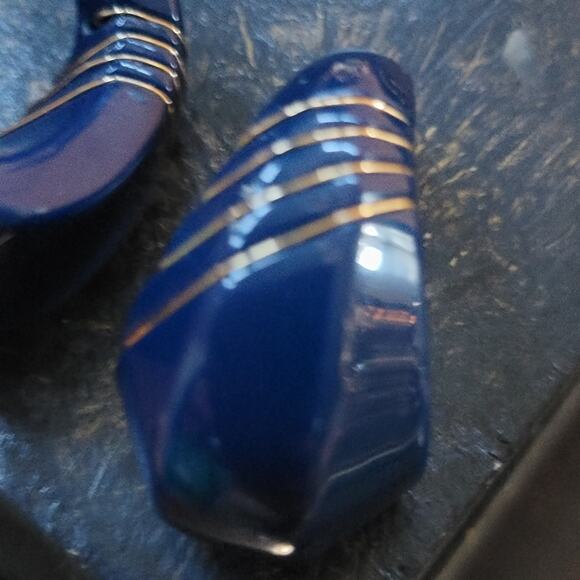Chic Cobalt Blue Pierced Earrings with Gold Stripes - Picture 10 of 10